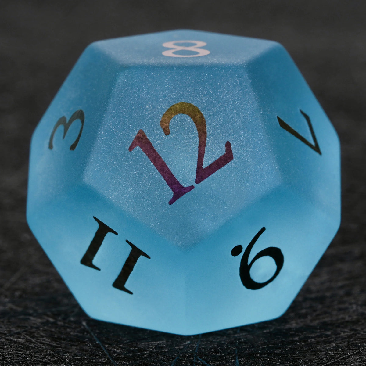 Frosted Aquamarine Glass DND Dice – Red Numbers – alternate product view