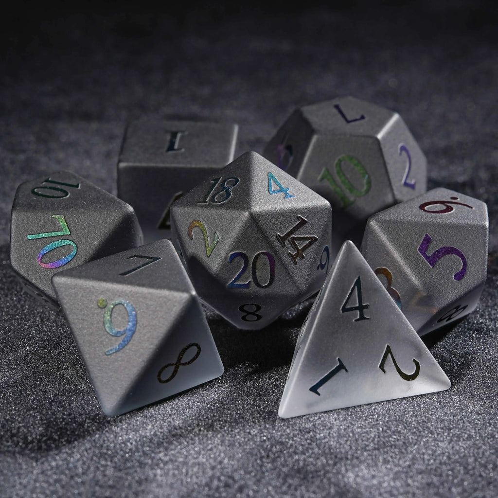 Frosted Grey Gemstone RPG Dice Set – Red Numbers