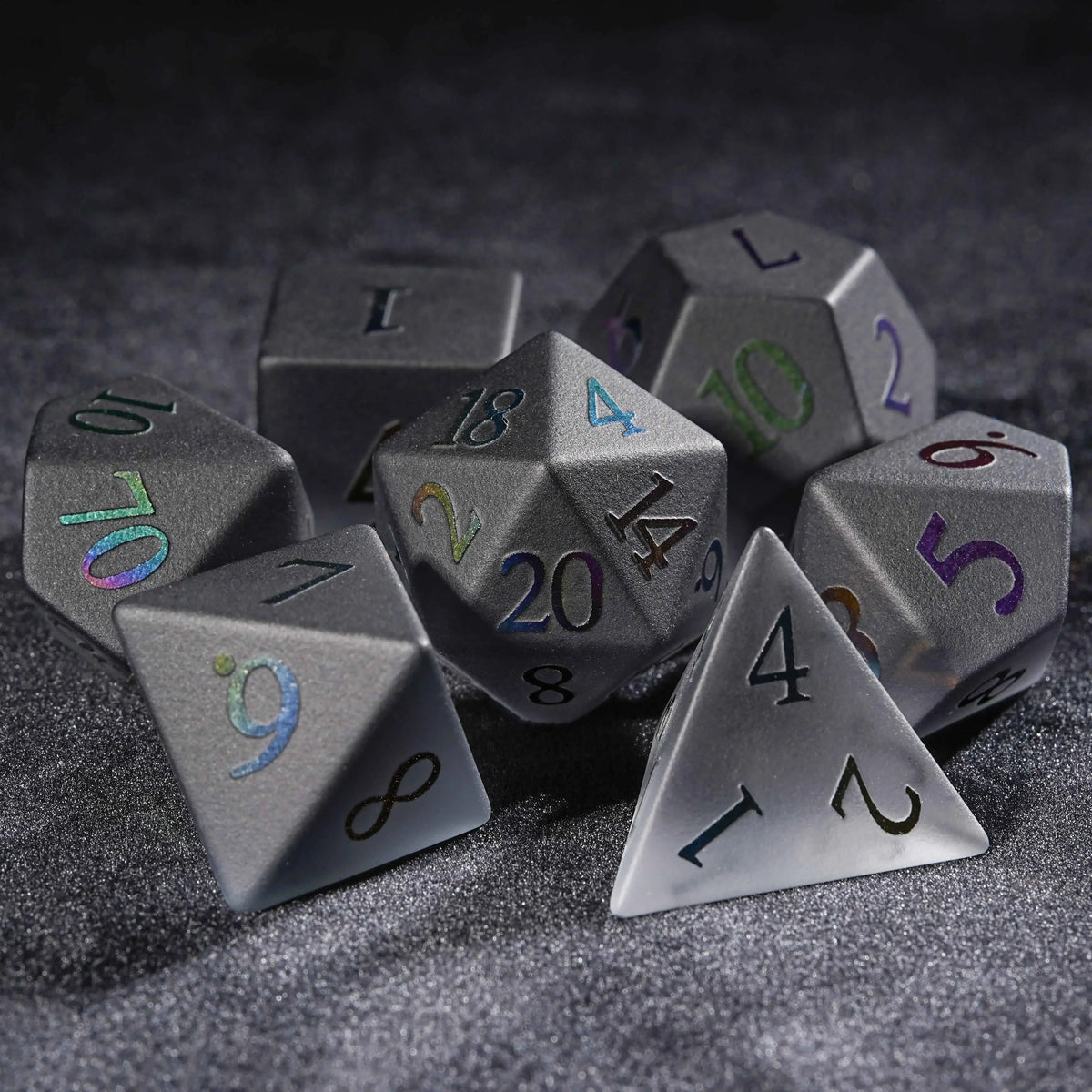 Frosted Grey Gemstone RPG Dice Set – Red Numbers