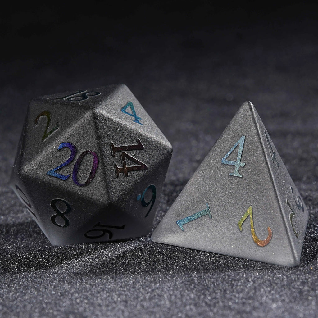 Frosted Grey Gemstone RPG Dice Set – Red Numbers – alternate product view