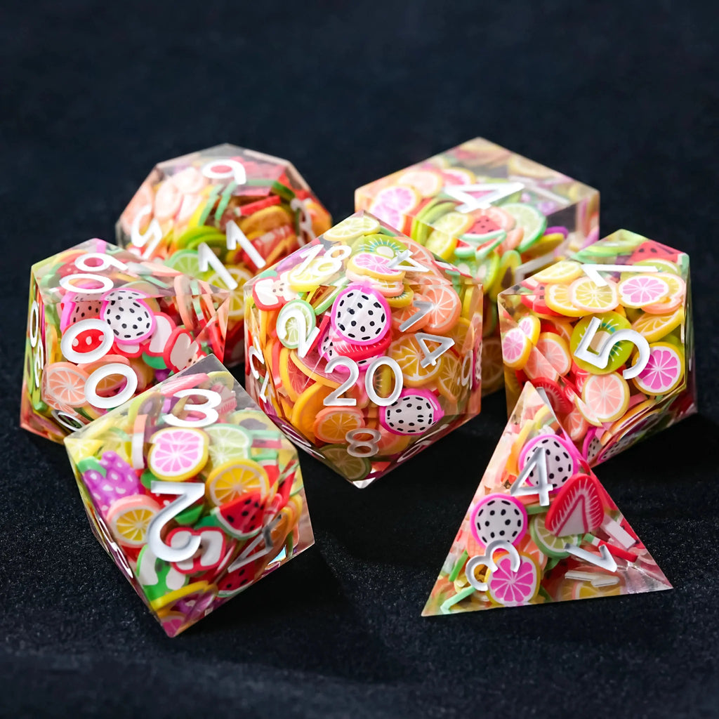 Fruit Resin RPG Dice Set – Handmade Fruit Resin Polyhedron D&D Dice Set - TRPG Game Dice
