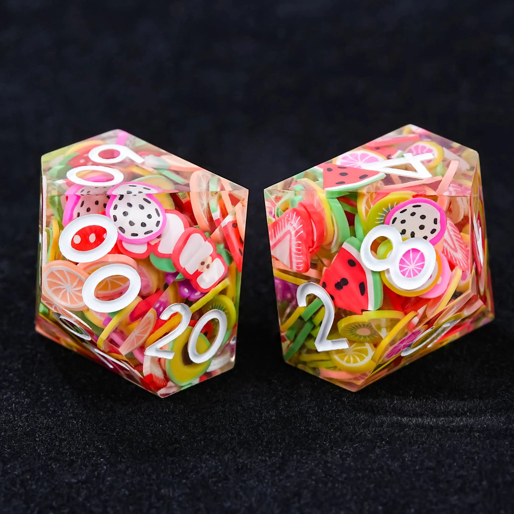 Fruit Resin RPG Dice Set – Handmade Fruit Resin Polyhedron D&D Dice Set - TRPG Game Dice