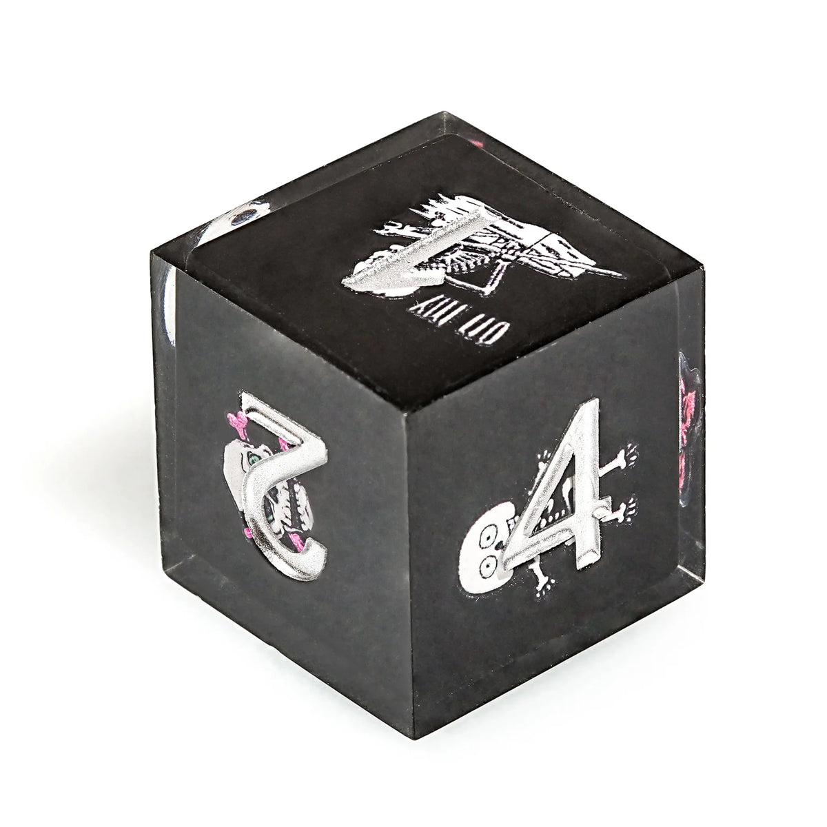 Funny Skull Resin DND Dice Set – Funny Skull Black Resin DND Dice Set + Silver Numbers