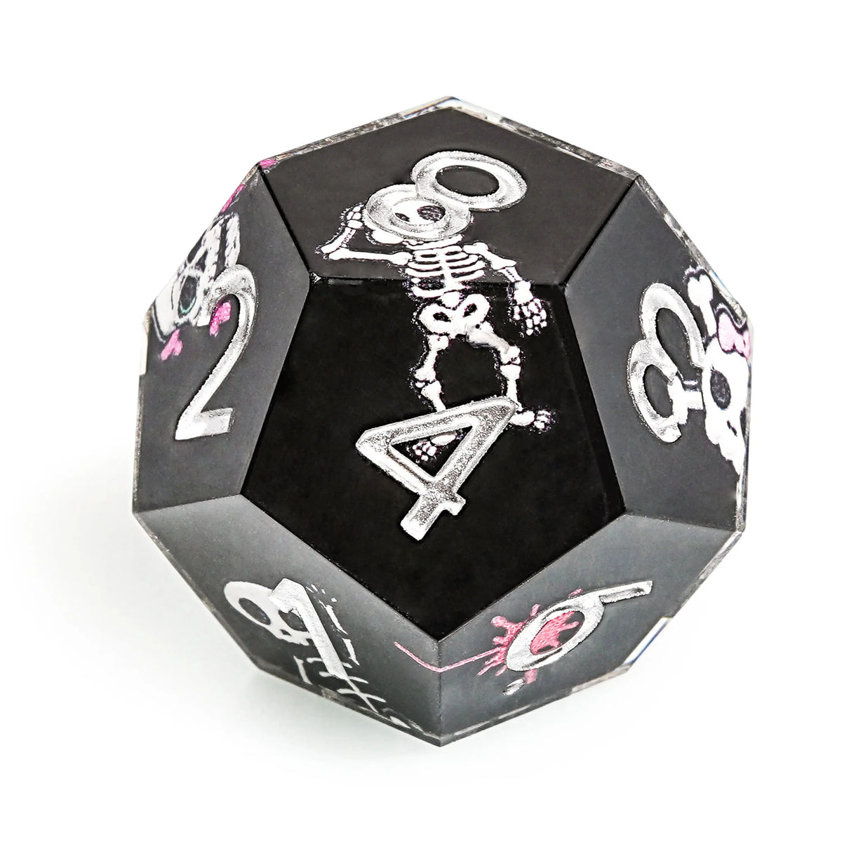 Funny Skull Resin DND Dice Set – Funny Skull Black Resin DND Dice Set + Silver Numbers