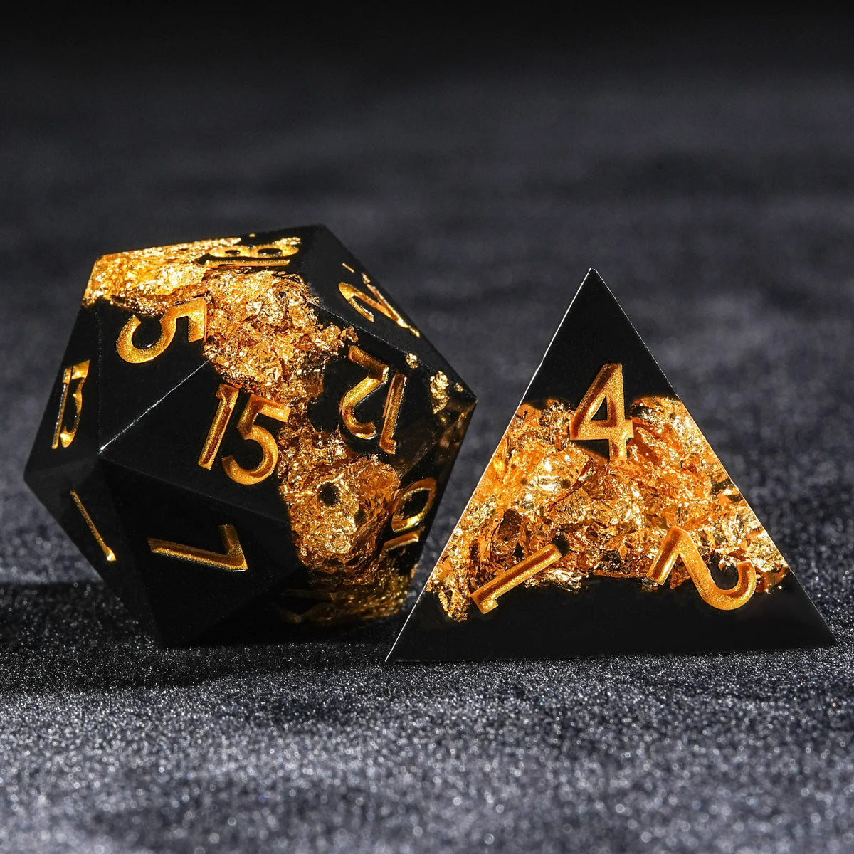 Galaxy Resin DND Dice Set – Gold Numbers – Gold Flare River - Resin dnd Dice Set + Gold Font