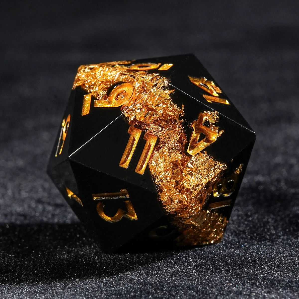 Galaxy Resin DND Dice Set – Gold Numbers – Gold Flare River - Resin dnd Dice Set + Gold Font