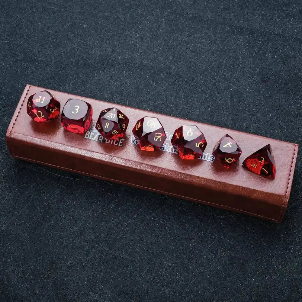 Garnet Gemstone DND Dice Set – DND Dice - Garnet Red Glass Gemstone Dice Set