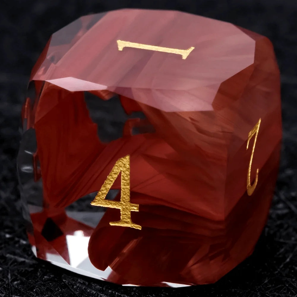 Gem Crystal Gemstone DND Dice Set – DND Gem Dice Set Crystal Flame Red Glass Diamond Cut Gold Digital RPG Dice