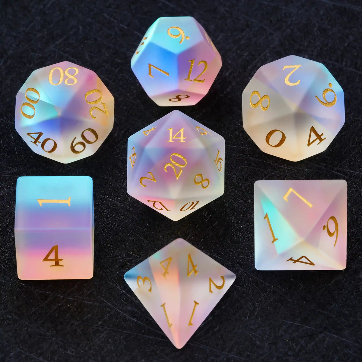 Gem Gemstone DND Dice Set – Gold Numbers – DND Color Prism Frosted Glass Dice Set + Gold Numbers