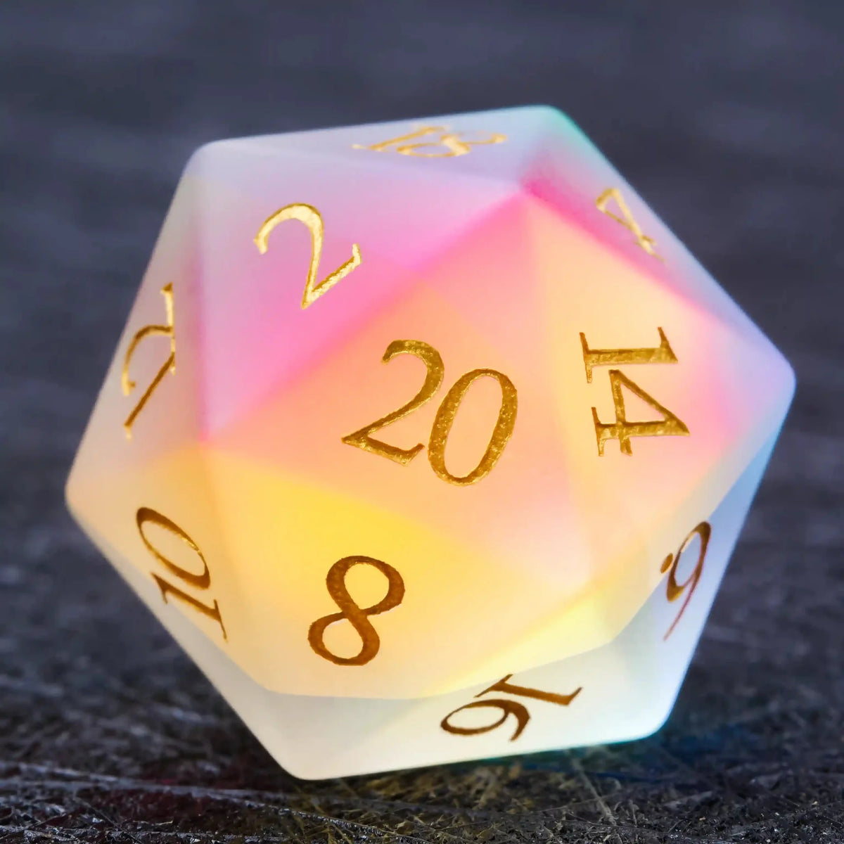 Gem Gemstone DND Dice Set – Gold Numbers – Colorful glass DND dice gem set + gold font