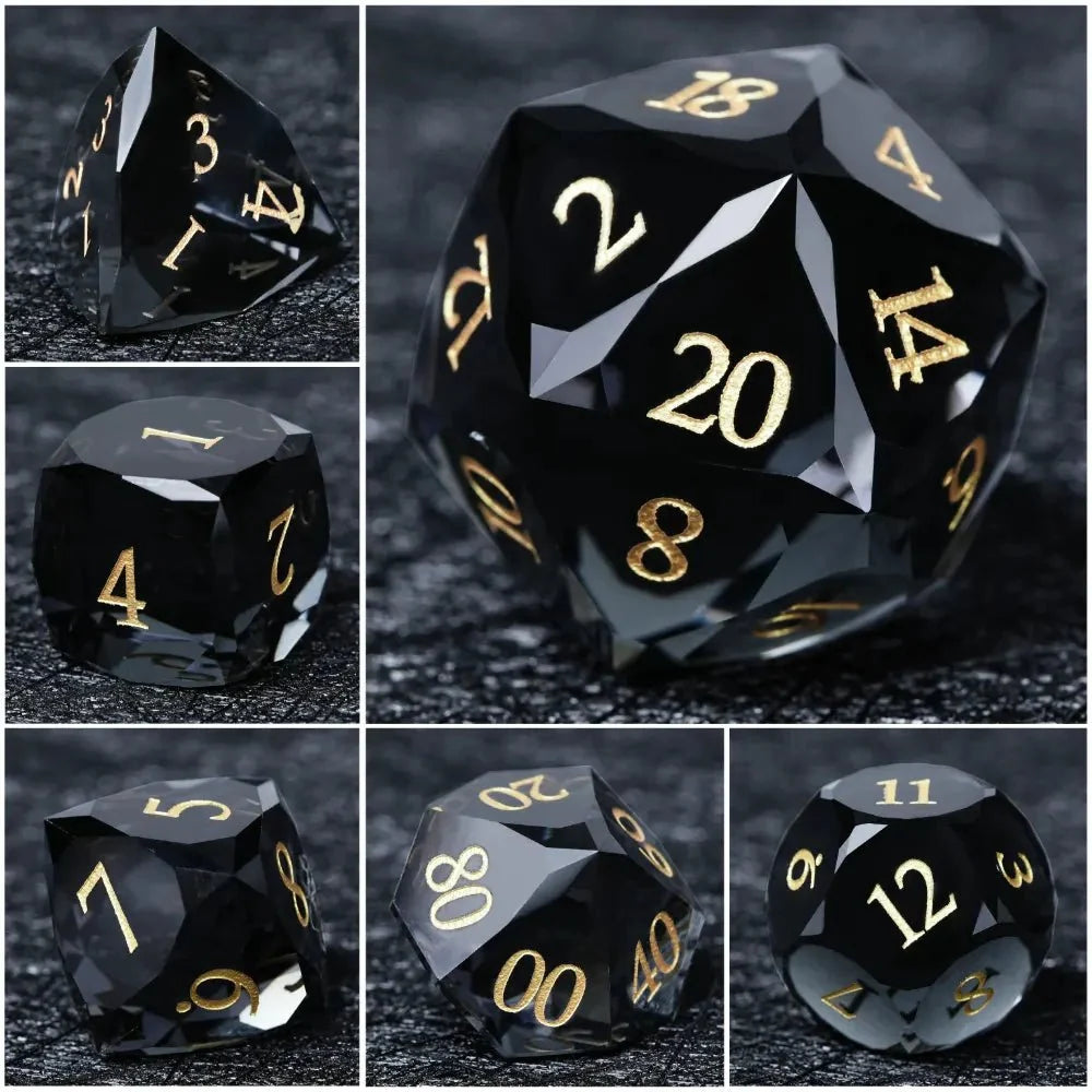 Gem Gemstone DND Dice Set – DND Dice - Premium Black Glass Gem RPG Dice Set