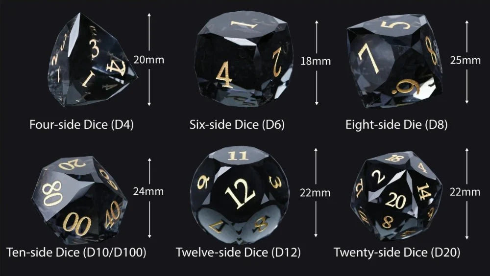 Gem Gemstone DND Dice Set – DND Dice - Premium Black Glass Gem RPG Dice Set
