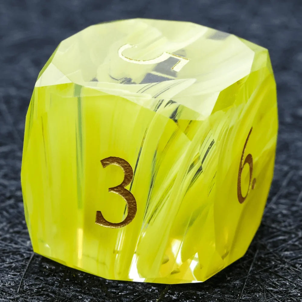 Gemstone DND Dice Set – DND Dice | Diamond Cut Yellow - Green Glass Gemstone Dice Set