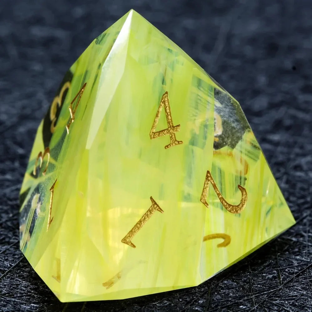 Gemstone DND Dice Set – DND Dice | Diamond Cut Yellow - Green Glass Gemstone Dice Set