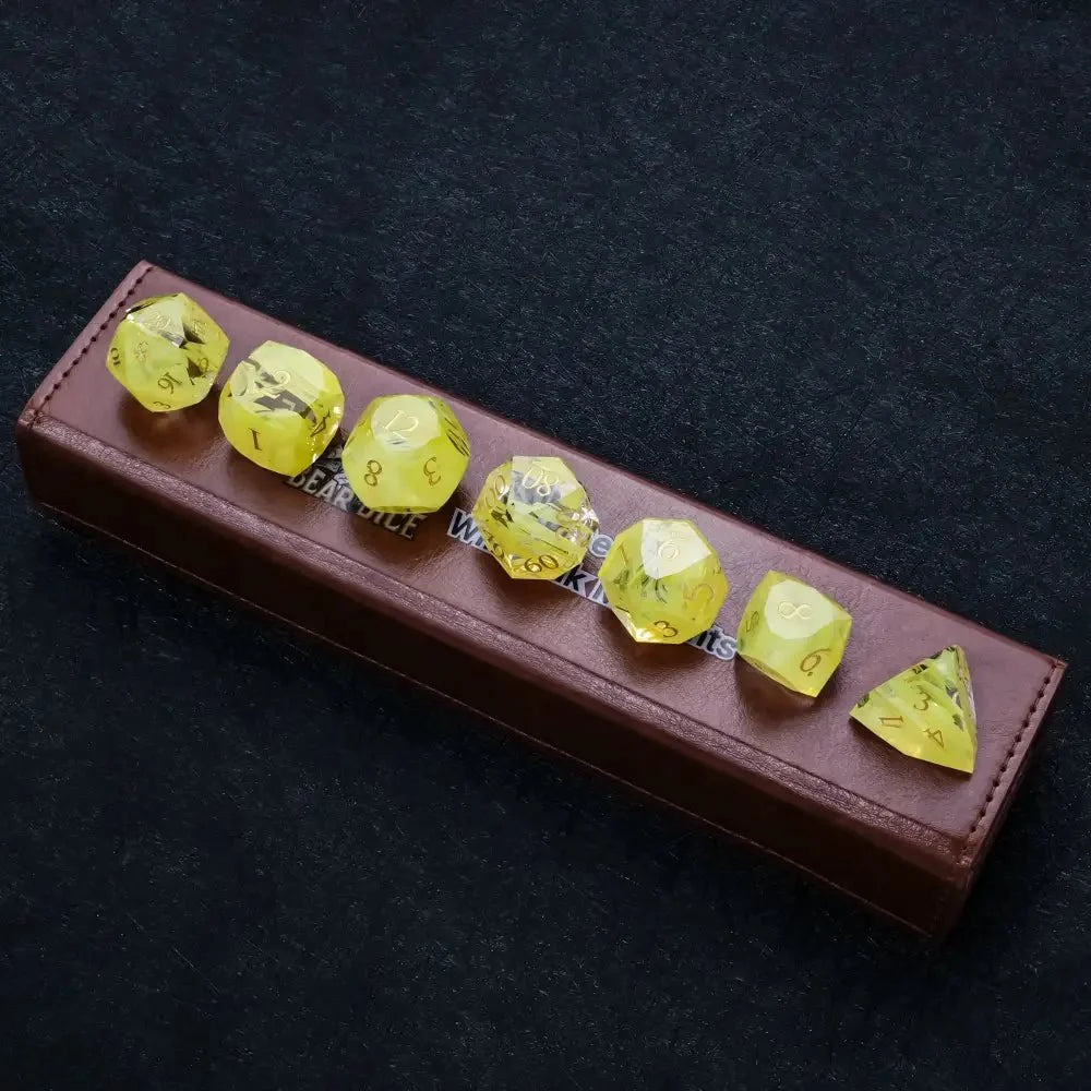 Gemstone DND Dice Set – DND Dice | Diamond Cut Yellow - Green Glass Gemstone Dice Set