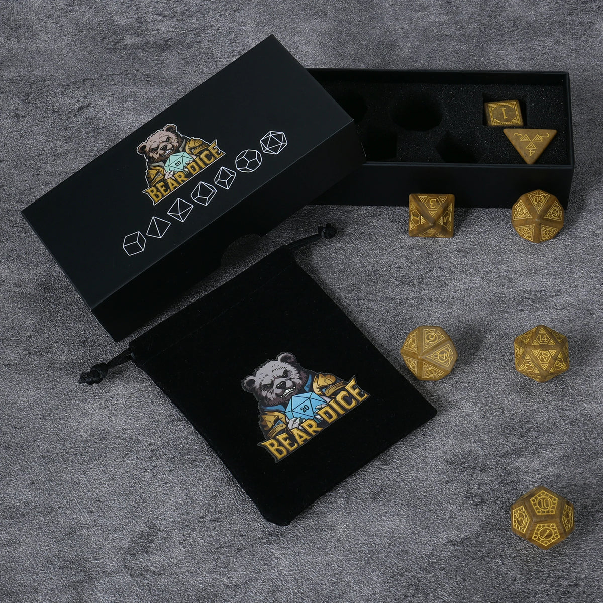 Geometric Totem Natural Stone RPG Dice Set – alternate product view