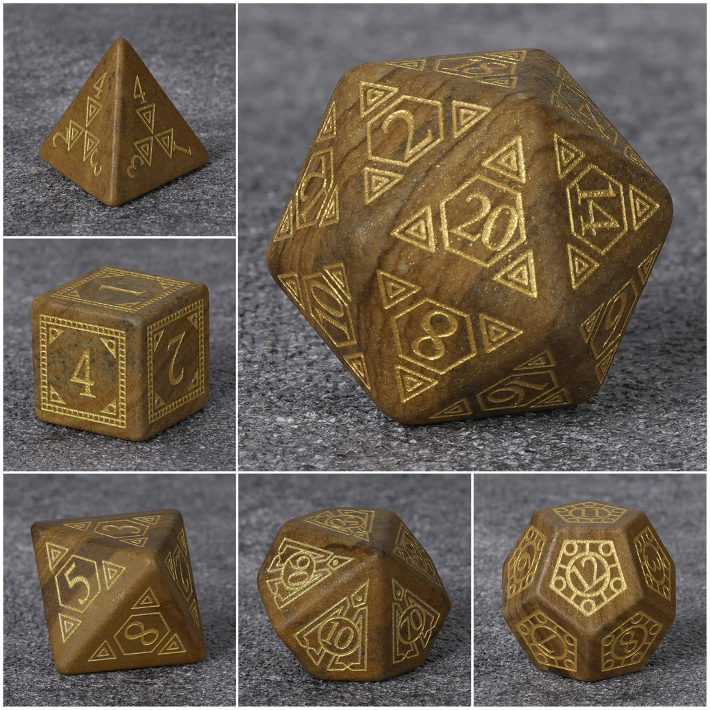 Geometric Totem Natural Stone RPG Dice Set