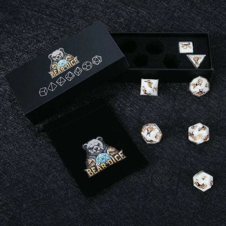 Star Resin DND Dice Set – German Shepherd – Kickstarter Dice – Handcrafted German Shepherd Resin Dice Set with Black