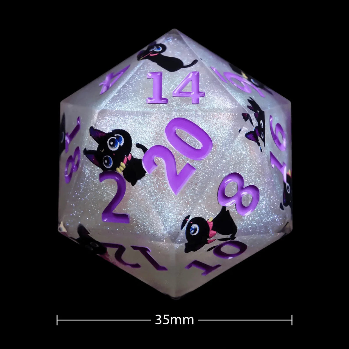 Giant 35mm Resin D20 Dice – Giant clear resin DND D20 dice, 35mm diameter