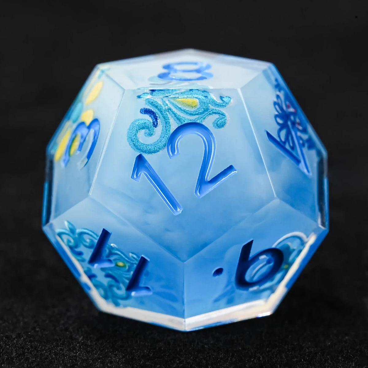 Glacier Floral Resin D&D Dice Set – Glacier Blue Floral Bloom D&D Dice Set