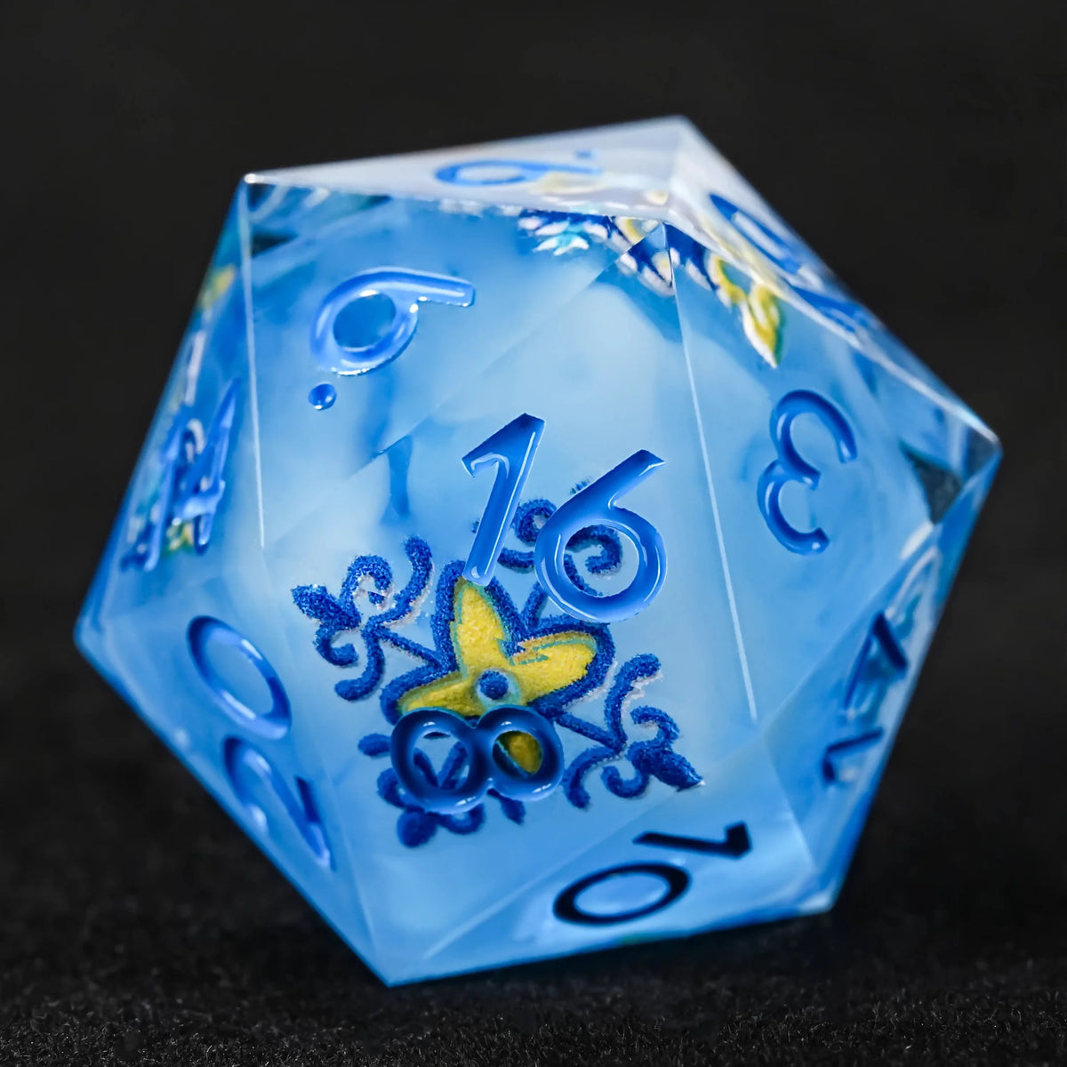 Glacier Floral Resin D&D Dice Set – Glacier Blue Floral Bloom D&D Dice Set
