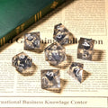 Glitter Liquid Core Dice Set – Resin dice set Black quicksand glitter core Silver engraving