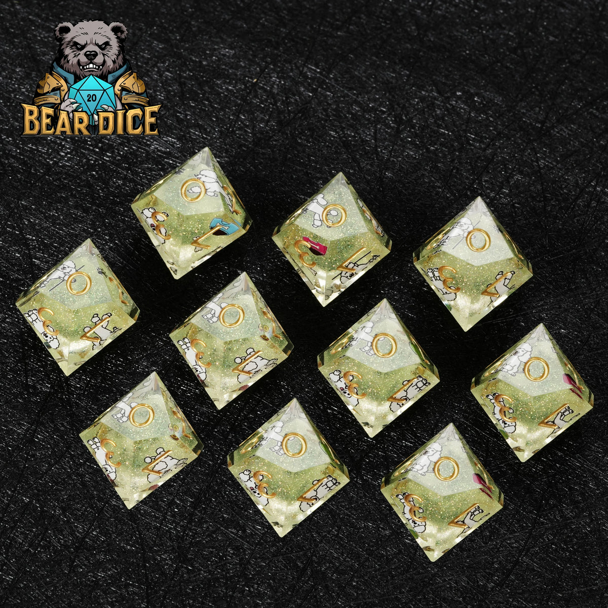 Glitter Poodle Resin D10 Dice Set