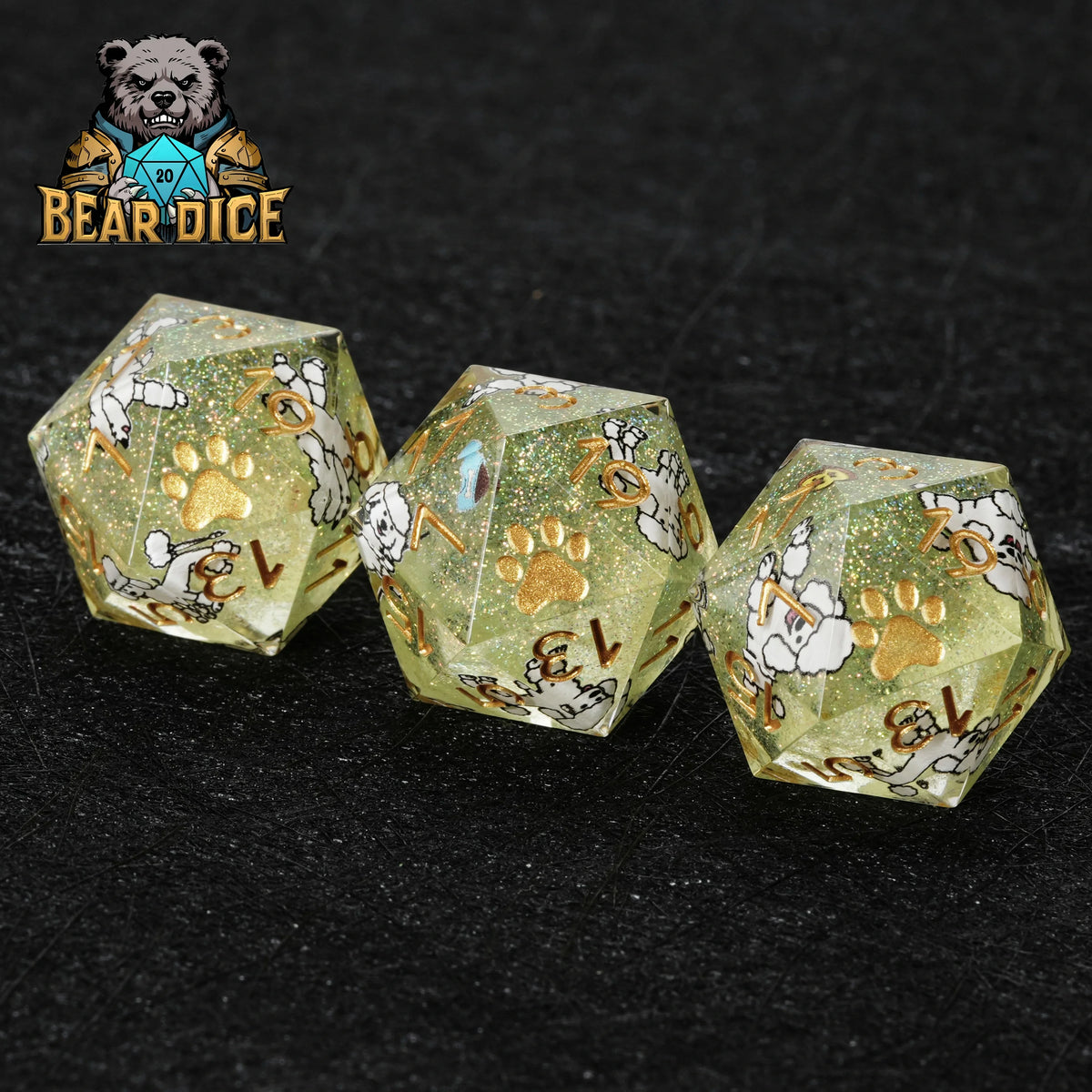 Glitter Poodle Resin D20 Dice Set – alternate product view