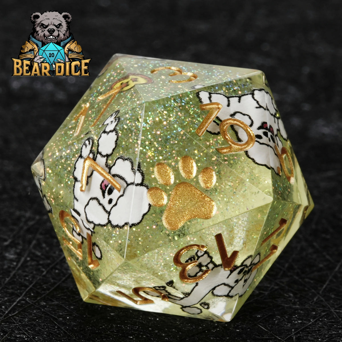 Glitter Poodle Resin D20 Dice Set – alternate product view