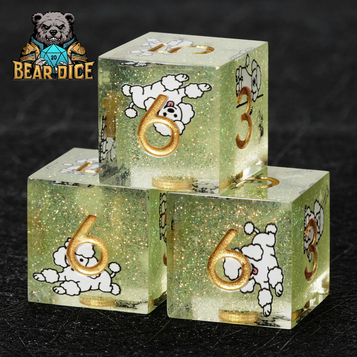 Glitter Poodle Resin D6 Dice Set – alternate product view