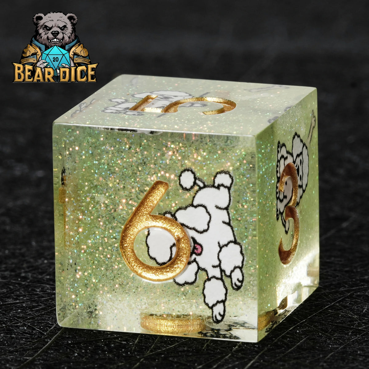 Glitter Poodle Resin D6 Dice Set – alternate product view