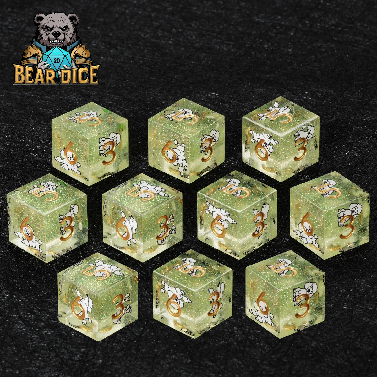 Glitter Poodle Resin D6 Dice Set