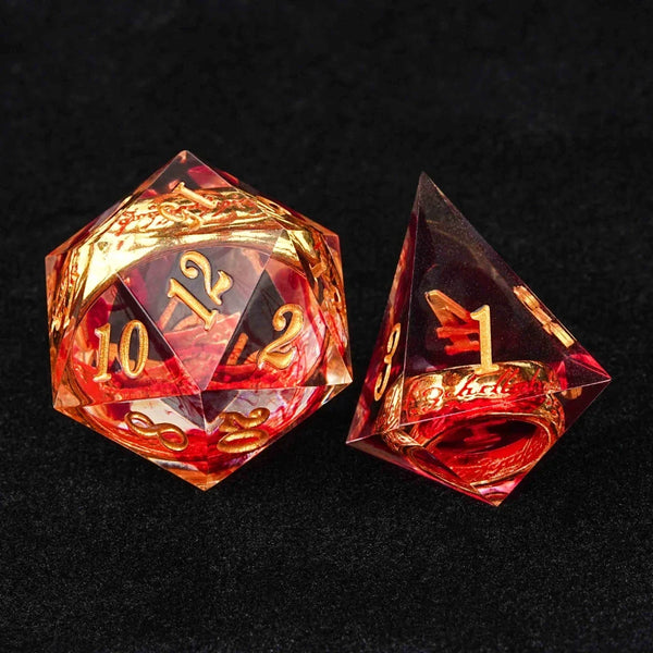 Gold Ring Resin Sharp Edge Dice Set – Gold Ring DND Red Resin Dice Set Sharp Edges Perfect for Romantic Role Playing