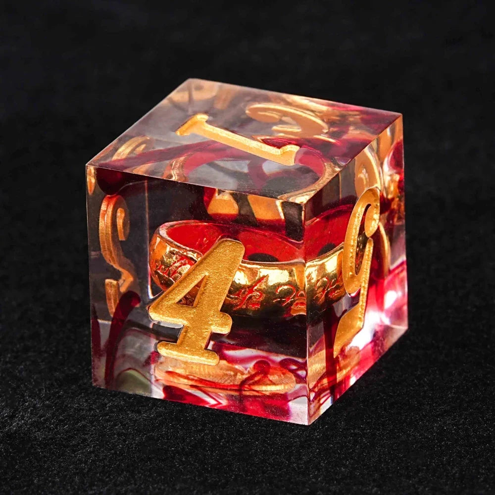 Gold Ring Resin Sharp Edge Dice Set – Gold Ring DND Red Resin Dice Set Sharp Edges Perfect for Romantic Role Playing