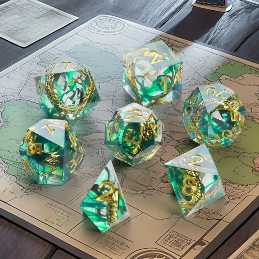 Gold Ring Resin Sharp Edge Dice Set – Gold Ring DND Red Resin Dice Set Sharp Edges Perfect for Romantic Role Playing
