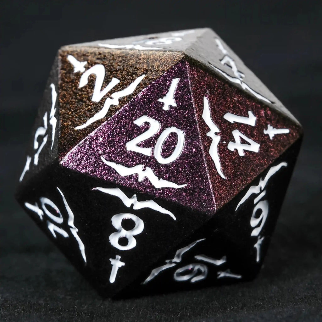 Eagle Metal DND Dice Set – Gradient Purple Metallic Eagle and Sword DND D20 Dice, White Numbers