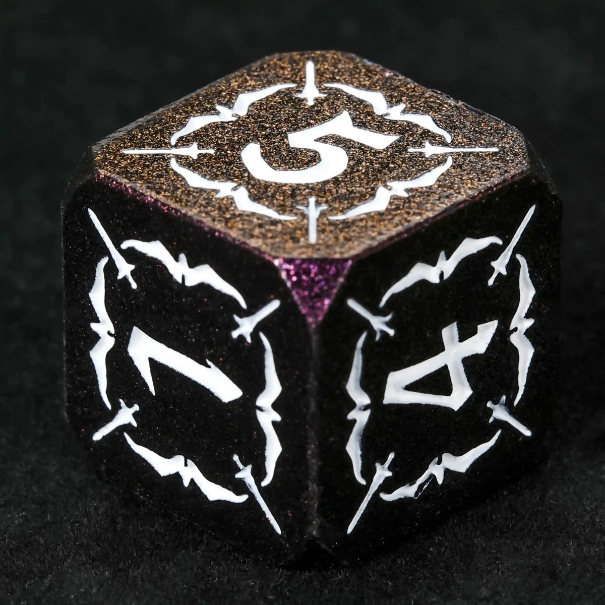 Eagle Metal DND Dice Set – Gradient Purple Metallic Eagle and Sword DND D6 Dice, White Numbers