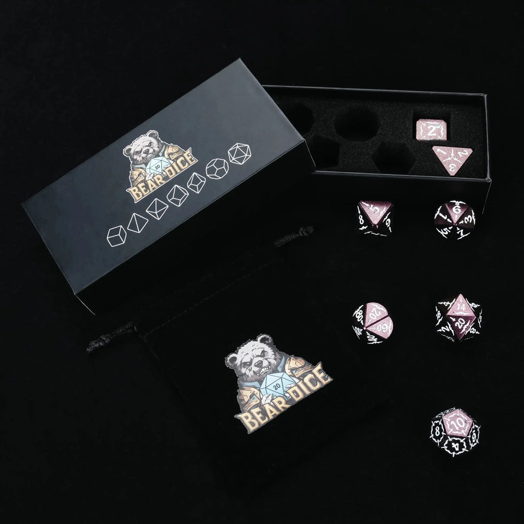 Eagle Metal DND Dice Set – Gradient Purple Metallic Eagle and Sword DND Dice Set with a Black Sponge-Lined Dice Case