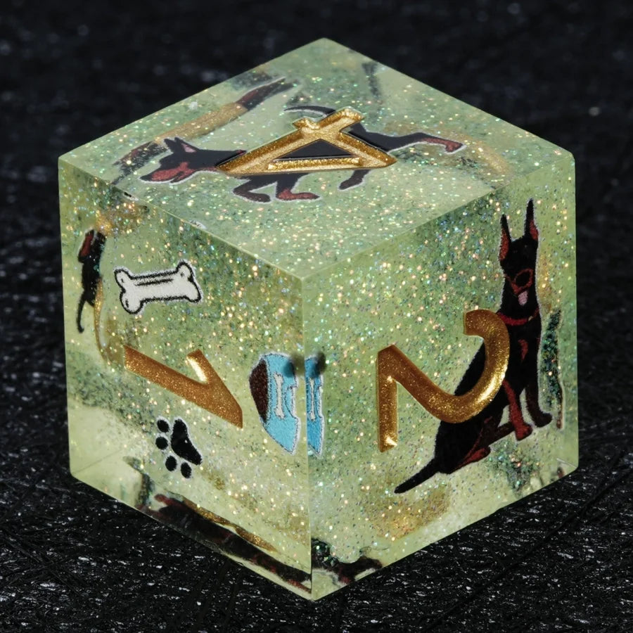 Star Resin DND Dice Set – Dooerman Pnscher – Kickstarter Dice – Handcrafted Sharp-Edged Green Glitter Resin Doberman