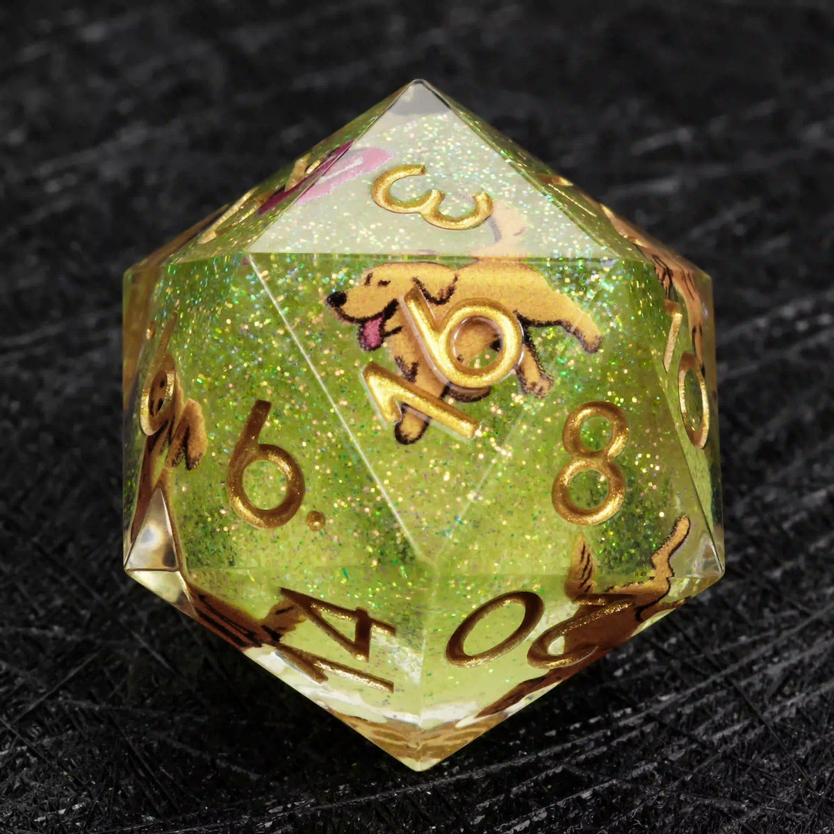 Star Resin RPG Dice Set – Legends Retriever – Kickstarter Dice – Green Glitter Resin Golden Retriever DND D20 Dice with
