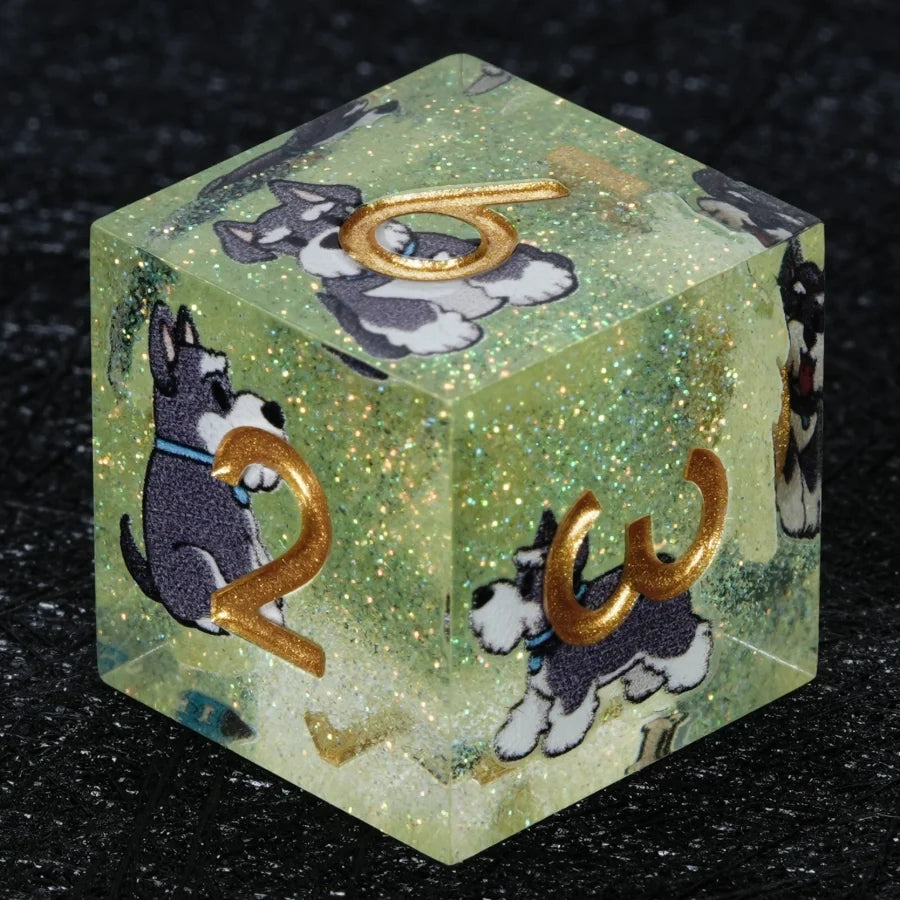 Star Resin DND Dice Set – Legends Schnauzer – Kickstarter Dice – Handcrafted Sharp-Edged Green Glitter Resin Schnauzer