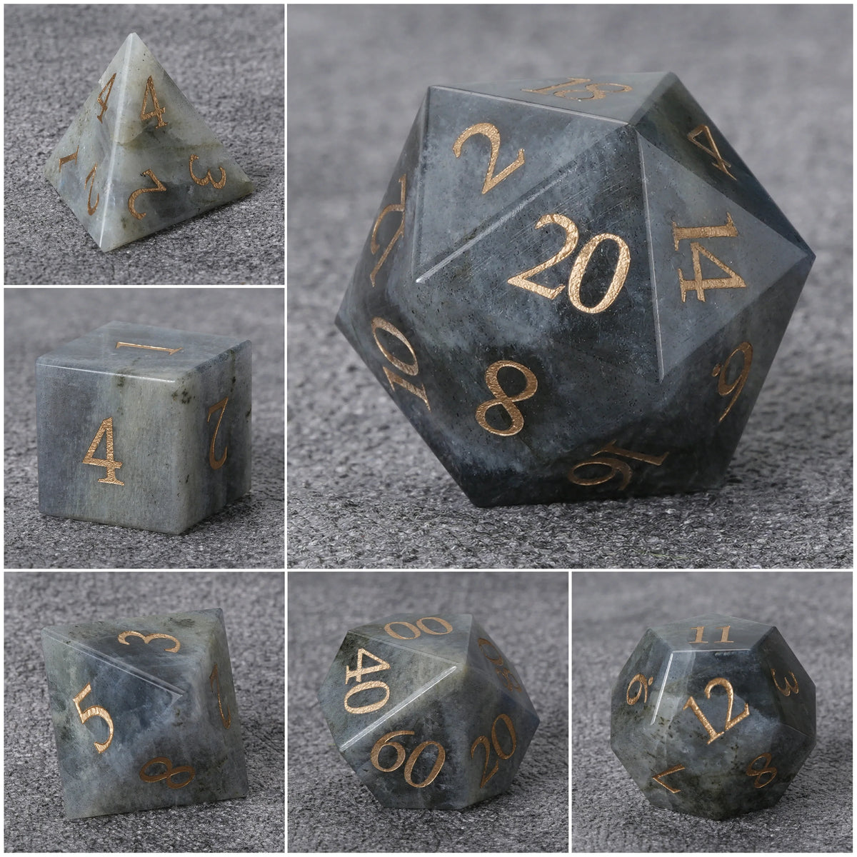 Grey Natural Natural Stone RPG Dice Set