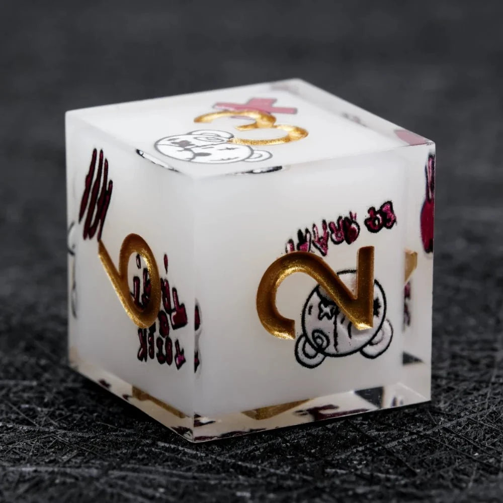 Halloween Killer Resin DND Dice Set – Gold Numbers – Halloween Killer Bear themed resin dice set with gold numbers