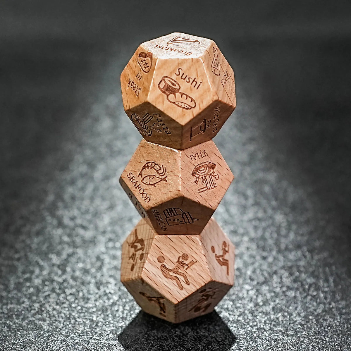 Hand Carved Acrylic D12 Dice – Hand Carved Wooden D20 Dice - Unique Fun Patterns
