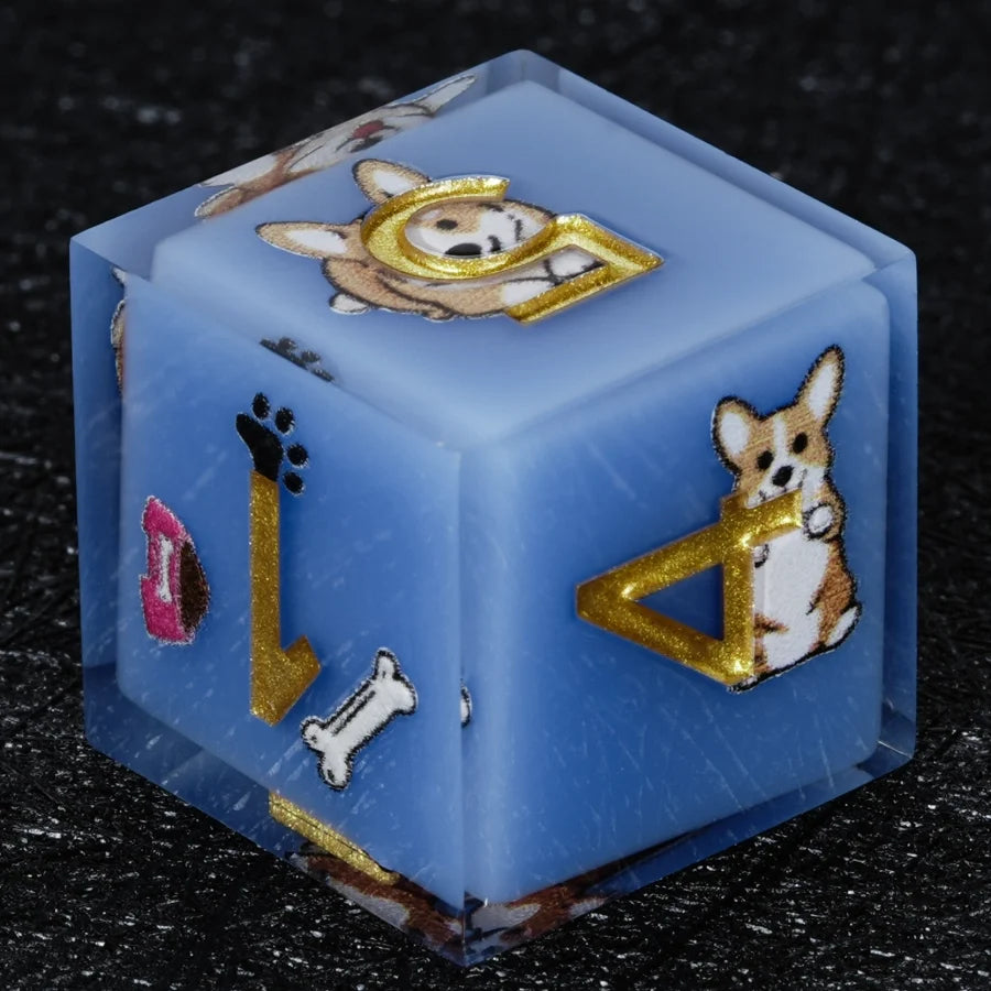 Star Resin Sharp Edge Dice Set – Kickstarter Corgi – Kickstarter Dice – Handcrafted Sharp-Edged Blue Resin Corgi DND D6