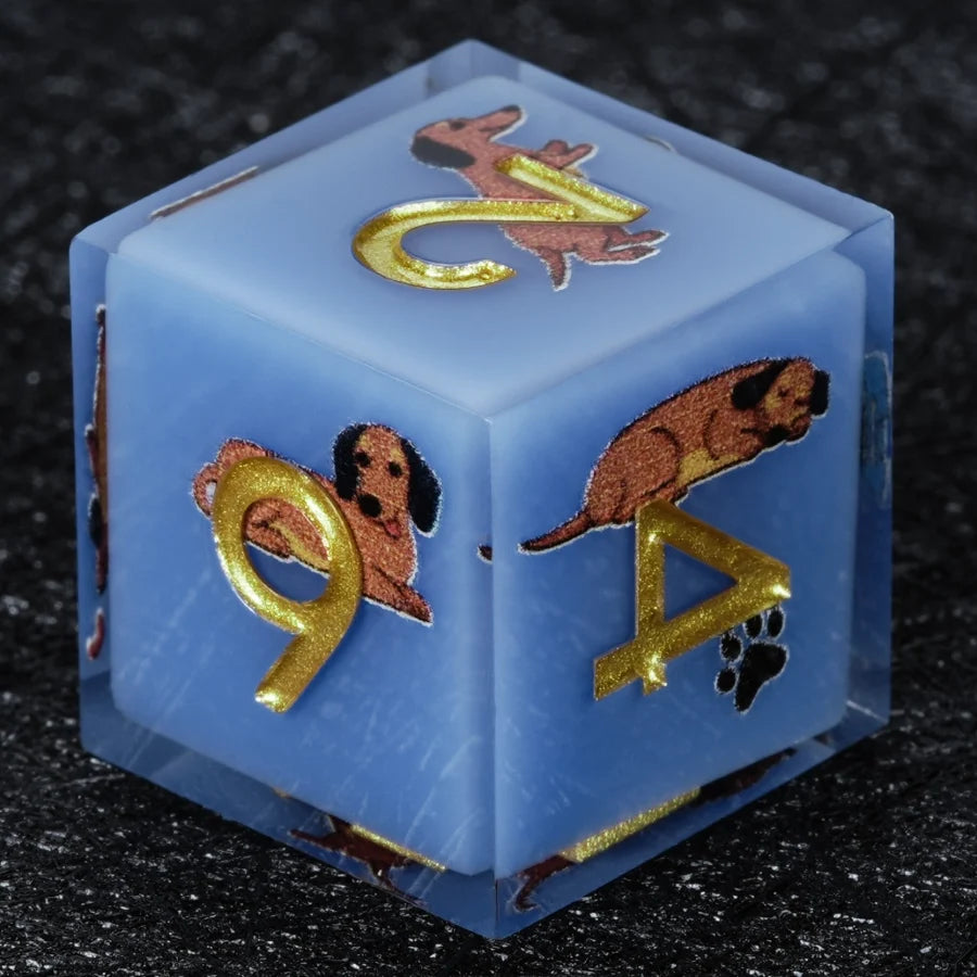Star Resin DND Dice Set – Legends Dachshund – Kickstarter Dice – Handcrafted Sharp-Edged Blue Resin Dachshund DND D6