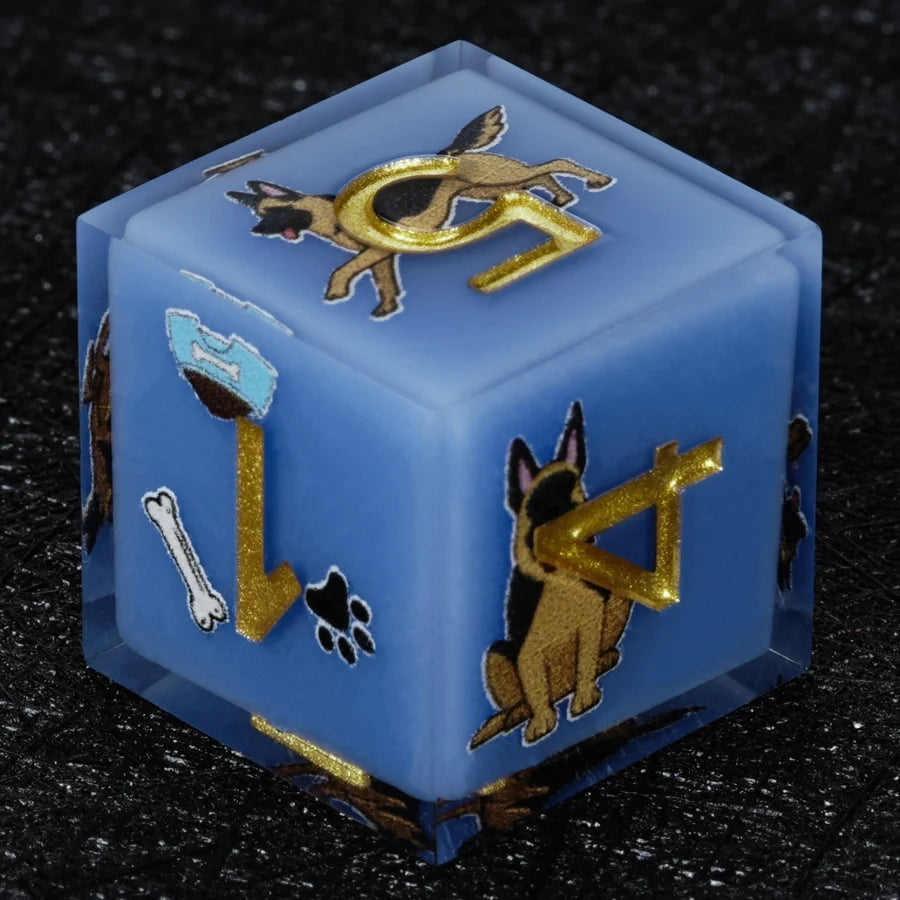 Star Resin DND Dice Set – German Shepherd – Kickstarter Dice – Handcrafted Sharp-Edged Blue Resin German Shepherd DND