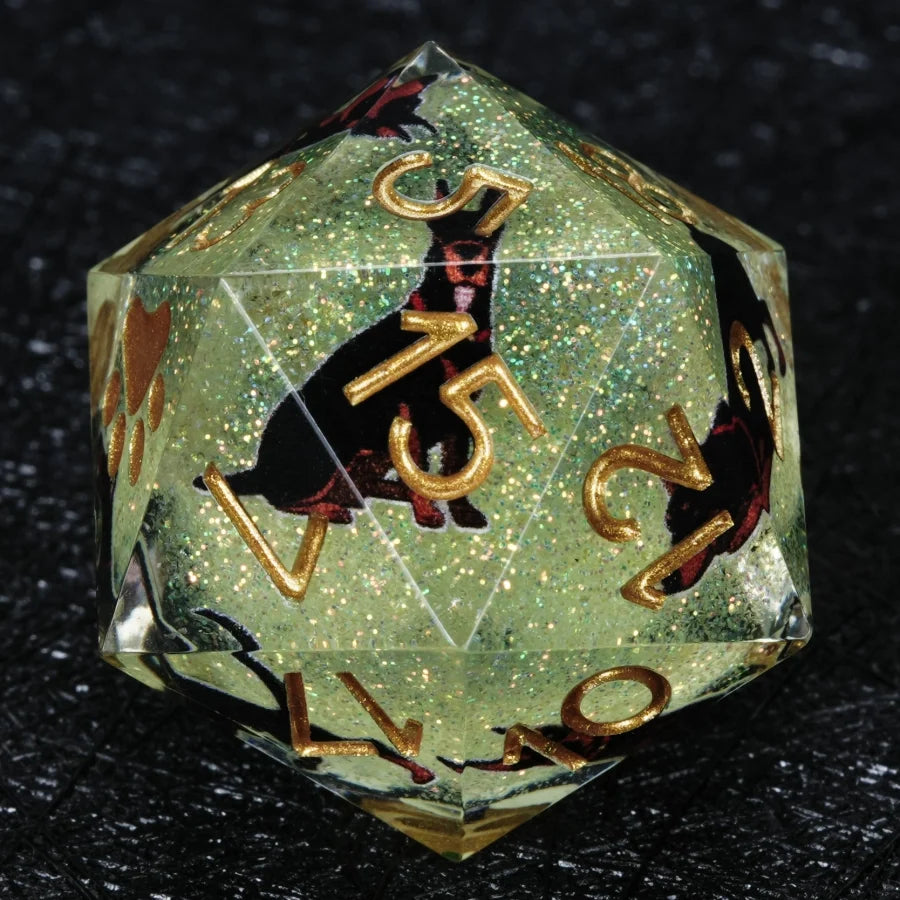 Star Resin DND Dice Set – Dooerman Pnscher – Kickstarter Dice – Handcrafted Sharp-Edged Green Glitter Resin Doberman