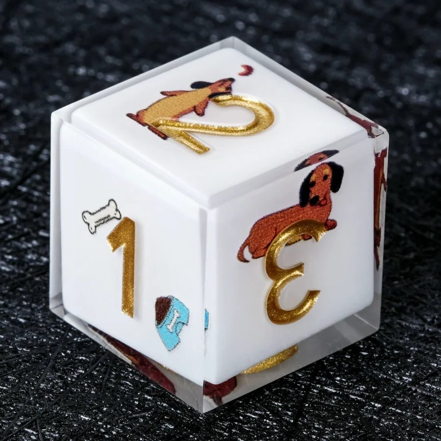 Star Resin DND Dice Set – Legends Dachshund – Kickstarter Dice – Handcrafted Sharp-Edged White Resin Dachshund DND D6
