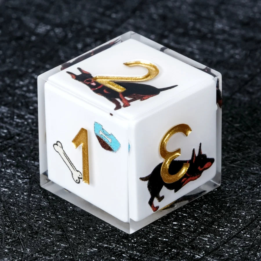 Star Resin DND Dice Set – Dooerman Pnscher – Kickstarter Dice – Handcrafted Sharp-Edged White Resin Doberman DND D6 Dice